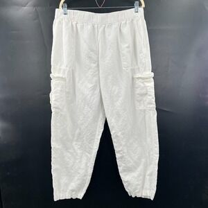 Unsubscribed white linen cotton cargo pants loose elevated coastal grandma XL‎